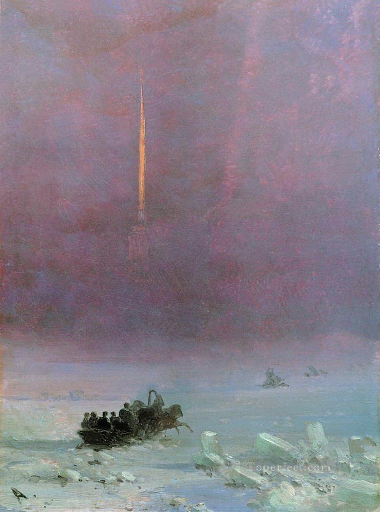イワン・アイヴァゾフスキー サンクトペテルブルク 川を渡るフェリー 1870 海景油絵